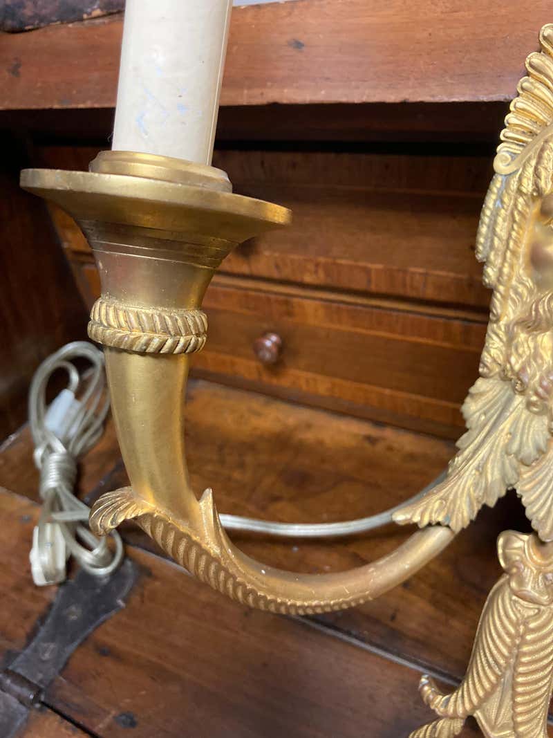 Pair 19th Century French Neoclassical Gilt Bronze Wall Sconces