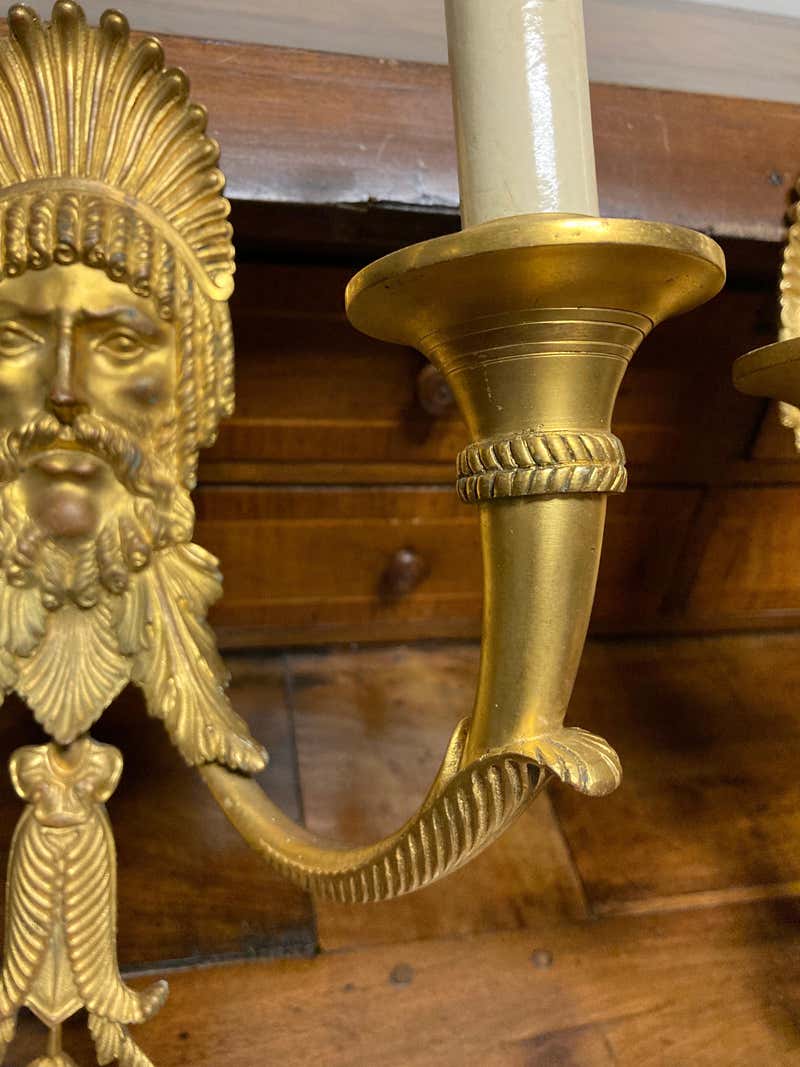 Pair 19th Century French Neoclassical Gilt Bronze Wall Sconces