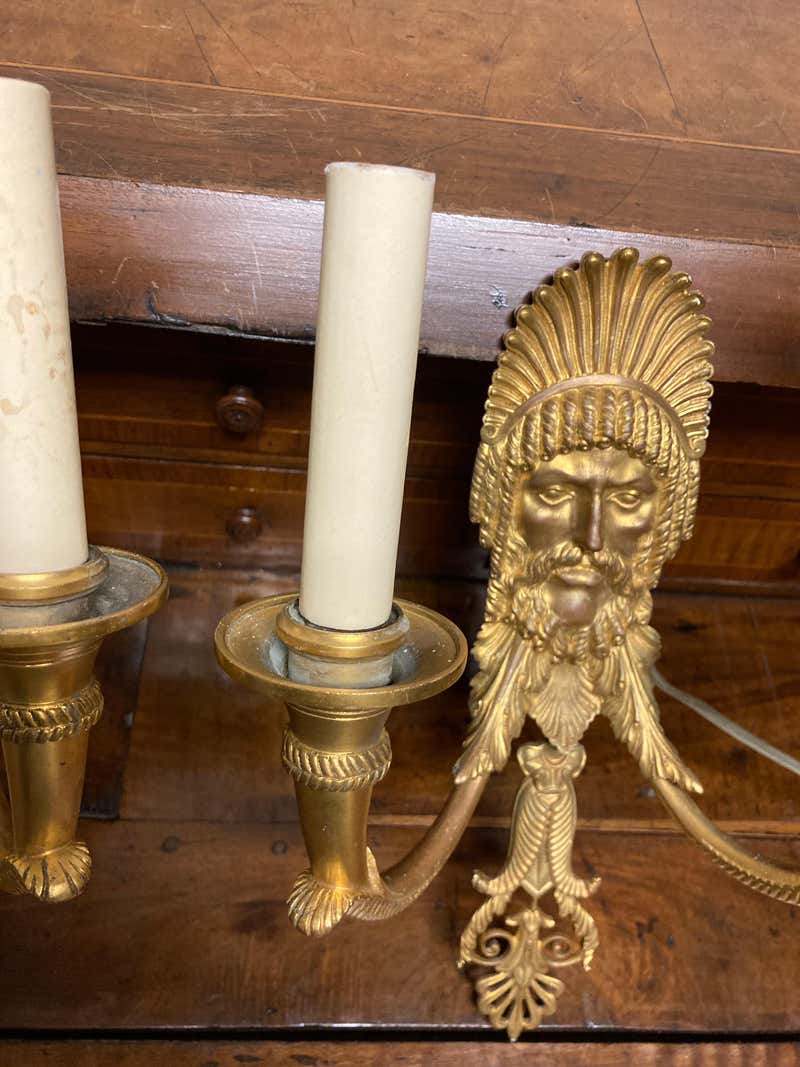 Pair 19th Century French Neoclassical Gilt Bronze Wall Sconces