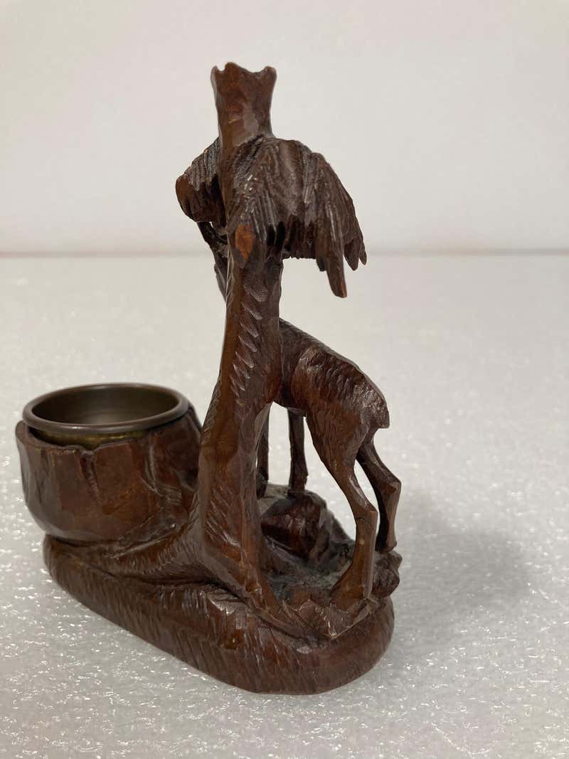 19th Century Swiss Black Forest Carving of a Stag and Tree Nut Dish