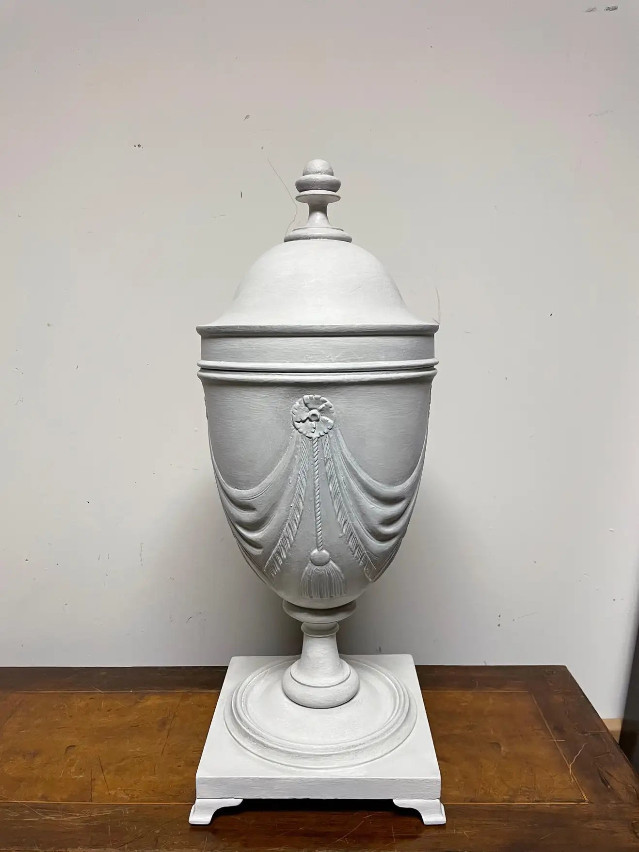 Pair Neoclassical Style Gray Painted Mahogany Urns