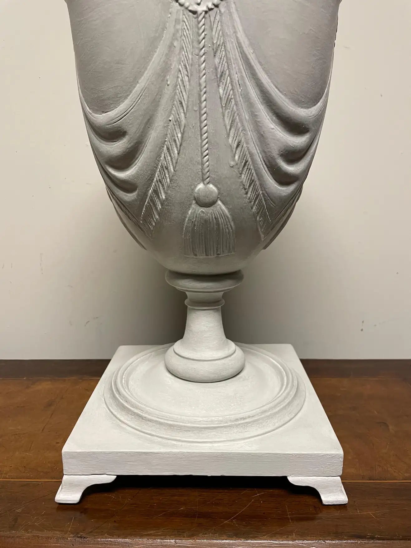 Pair Neoclassical Style Gray Painted Mahogany Urns