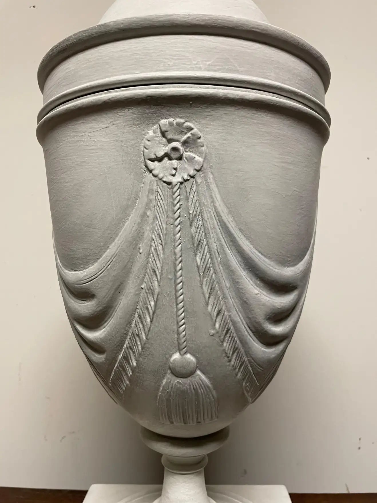 Pair Neoclassical Style Gray Painted Mahogany Urns