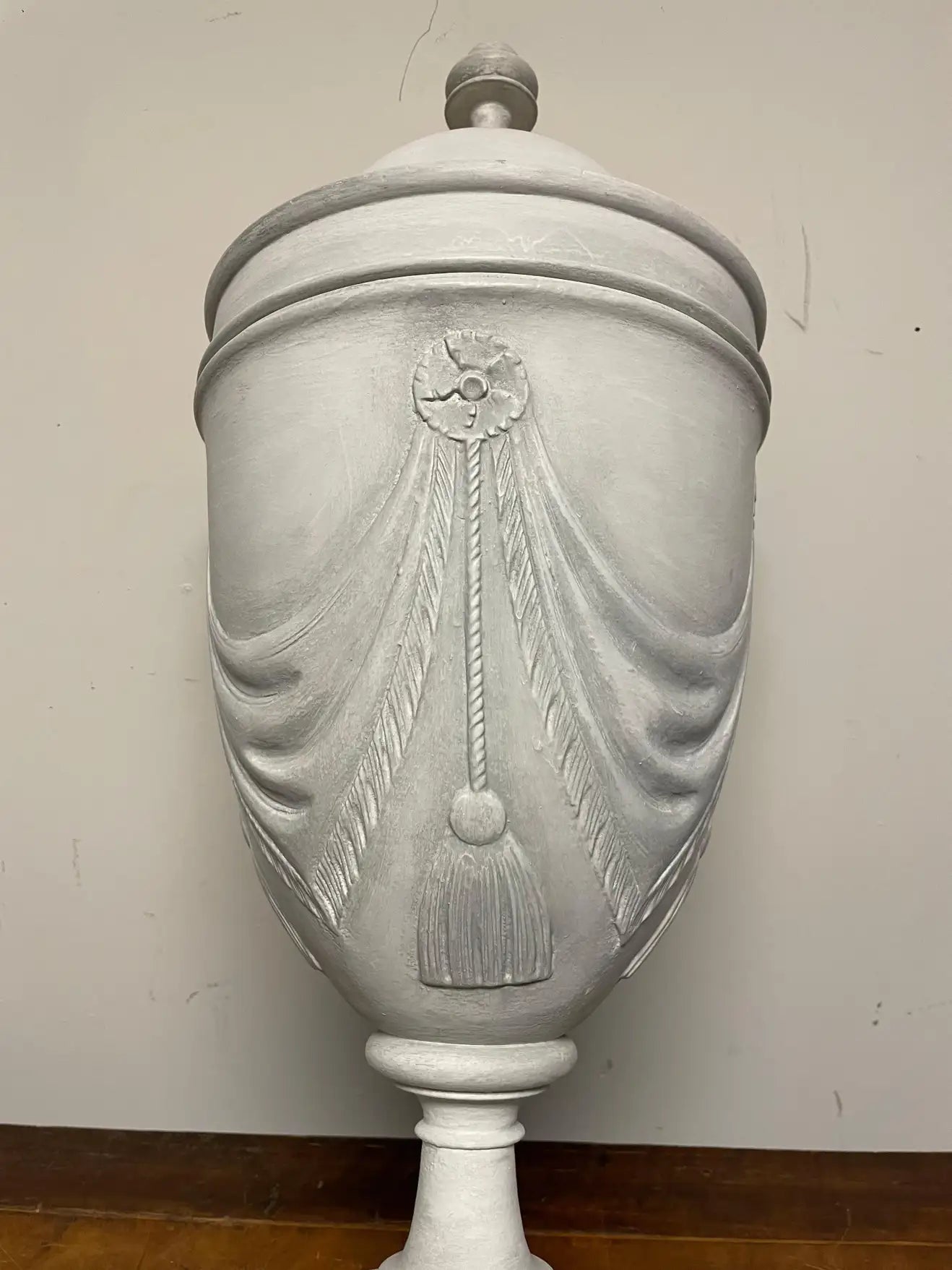 Pair Neoclassical Style Gray Painted Mahogany Urns