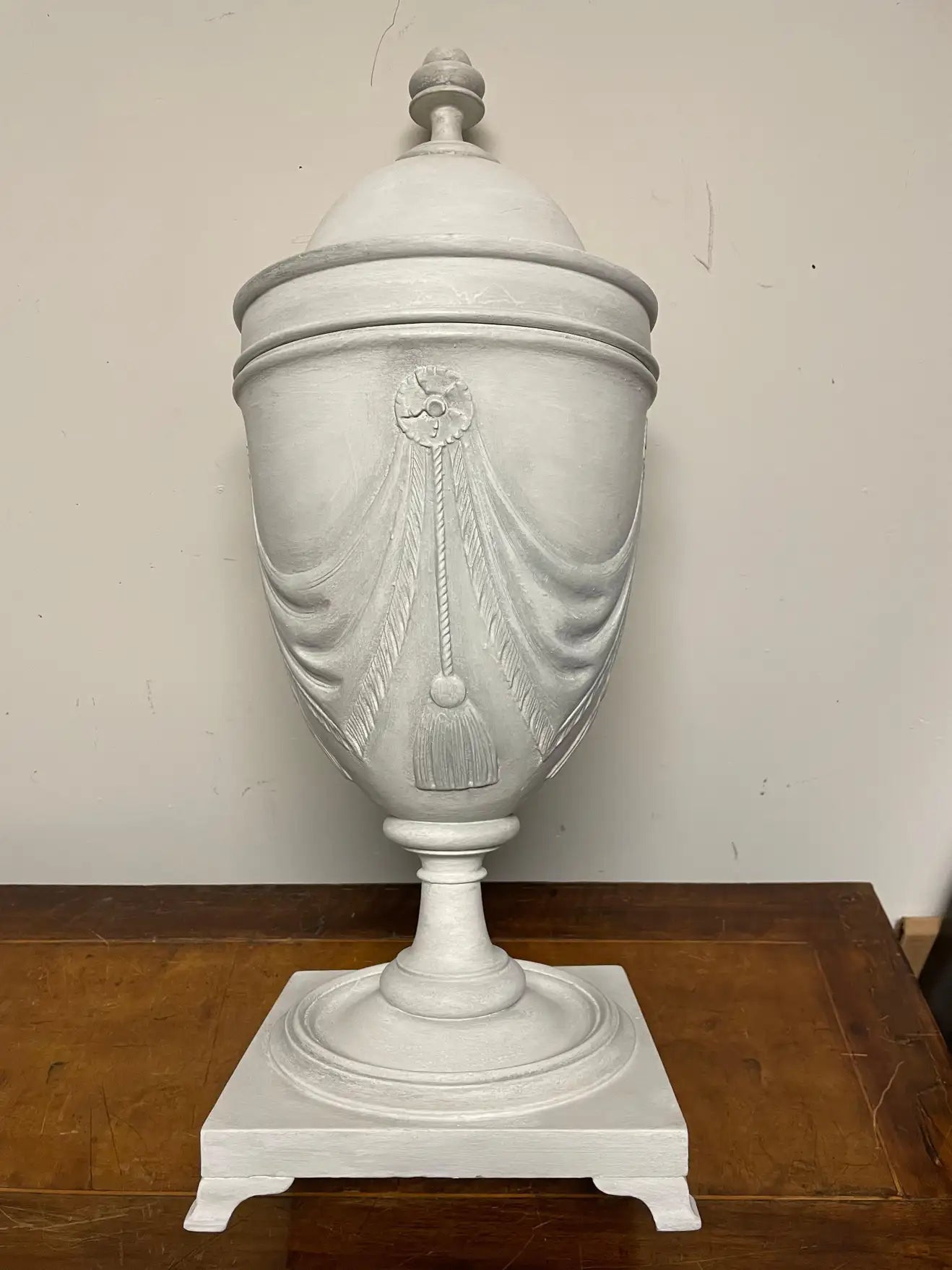 Pair Neoclassical Style Gray Painted Mahogany Urns