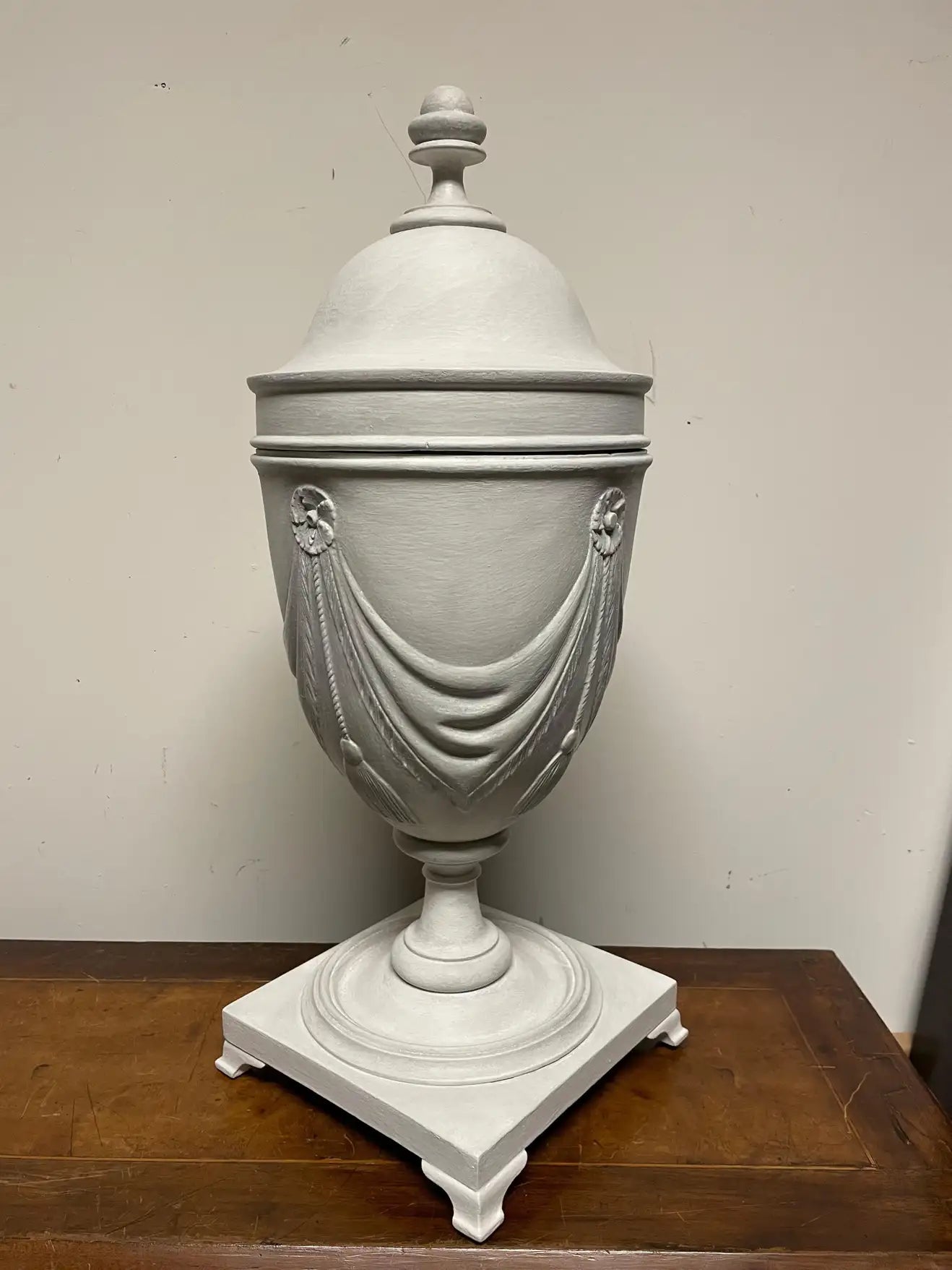 Pair Neoclassical Style Gray Painted Mahogany Urns