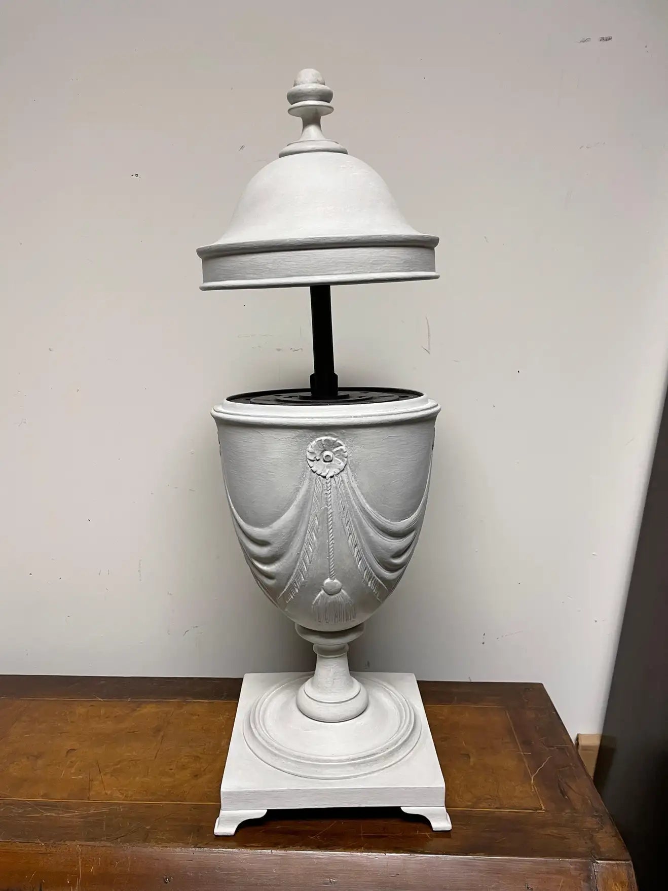 Pair Neoclassical Style Gray Painted Mahogany Urns