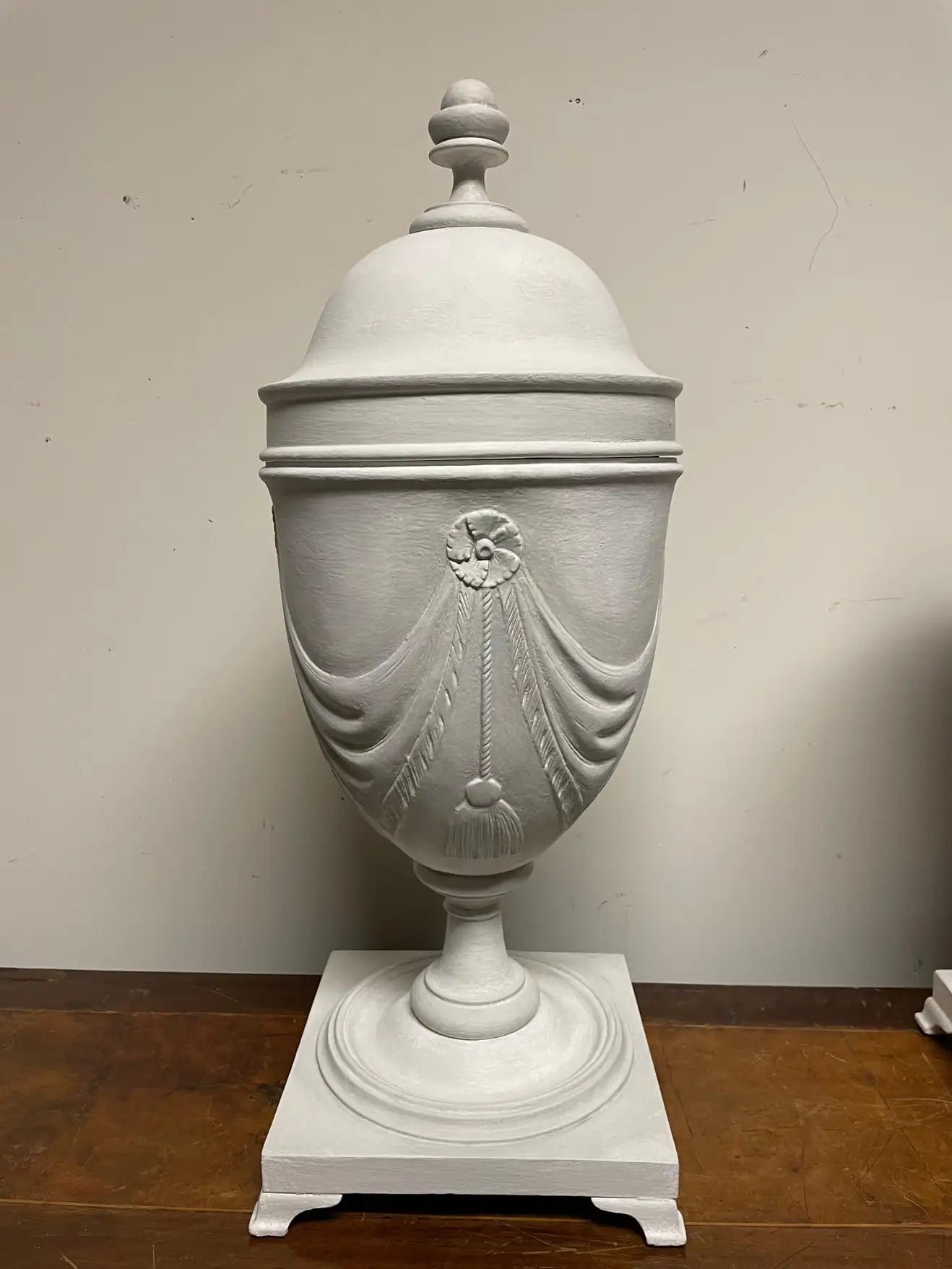 Pair Neoclassical Style Gray Painted Mahogany Urns