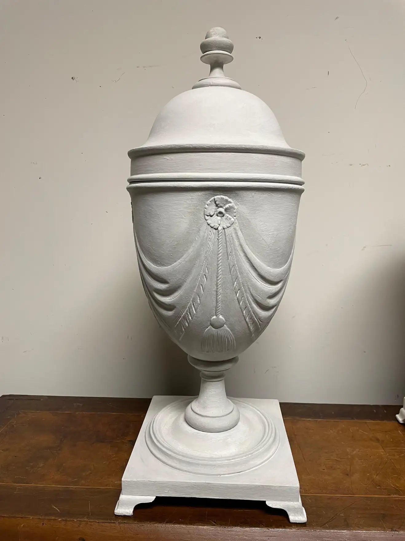 Pair Neoclassical Style Gray Painted Mahogany Urns
