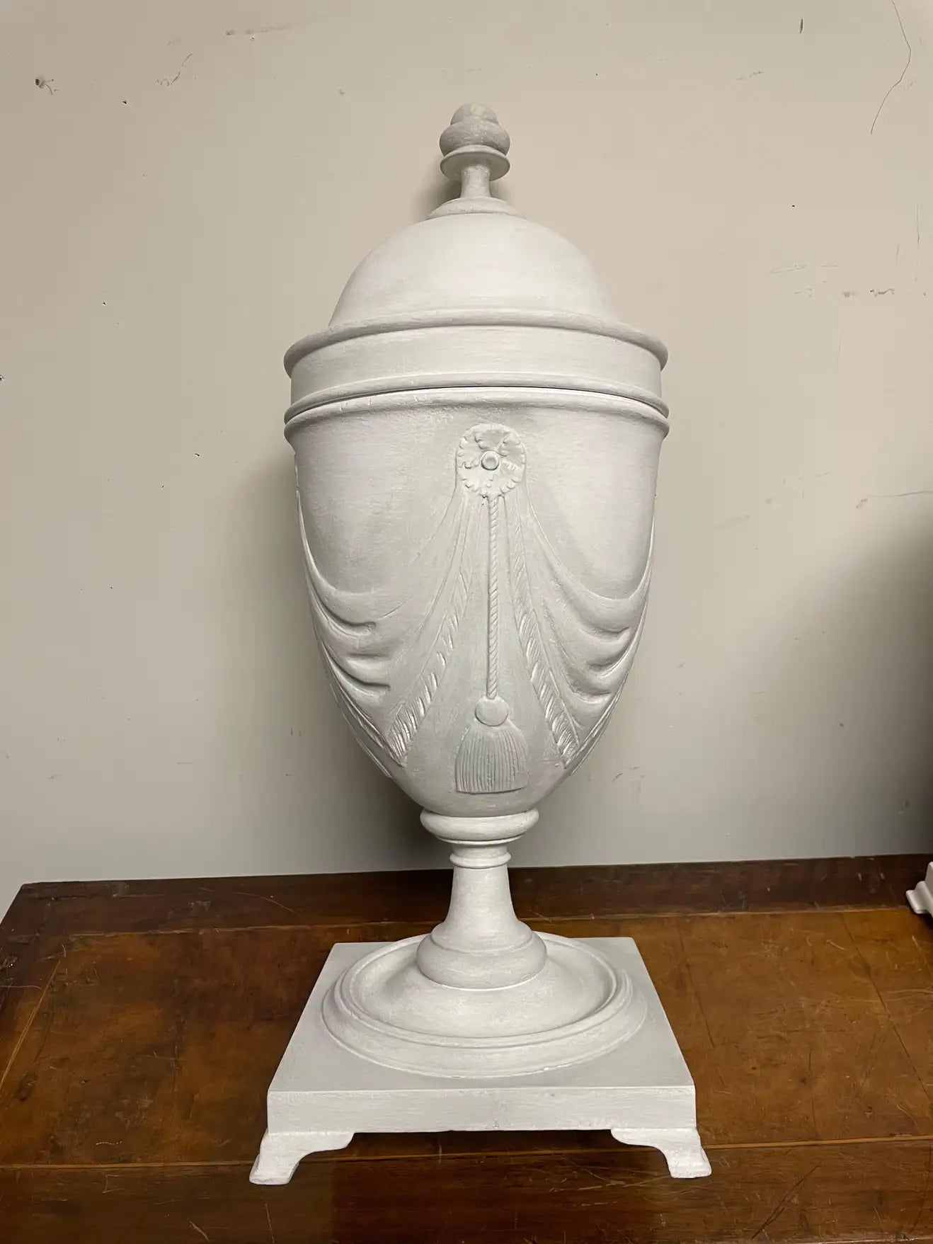 Pair Neoclassical Style Gray Painted Mahogany Urns