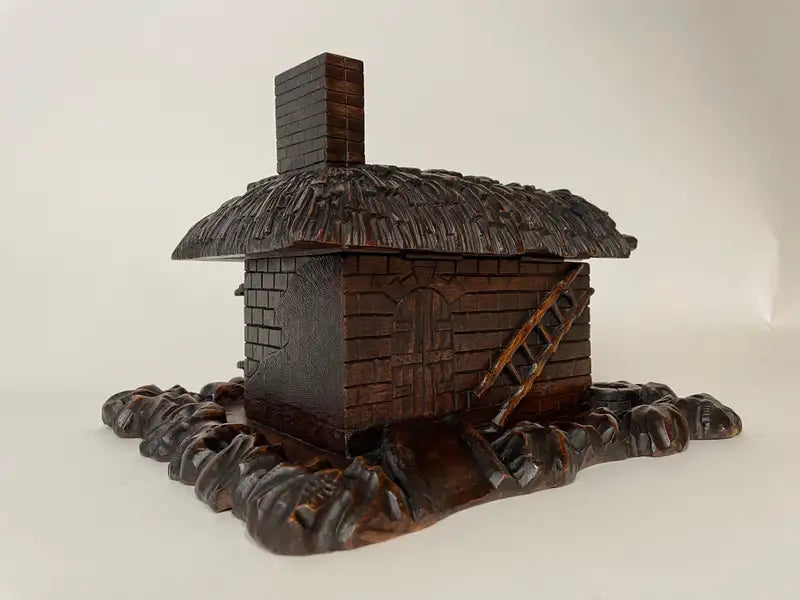 19th Century Swiss Black Forest Carved Thatched Roof Cottage Box
