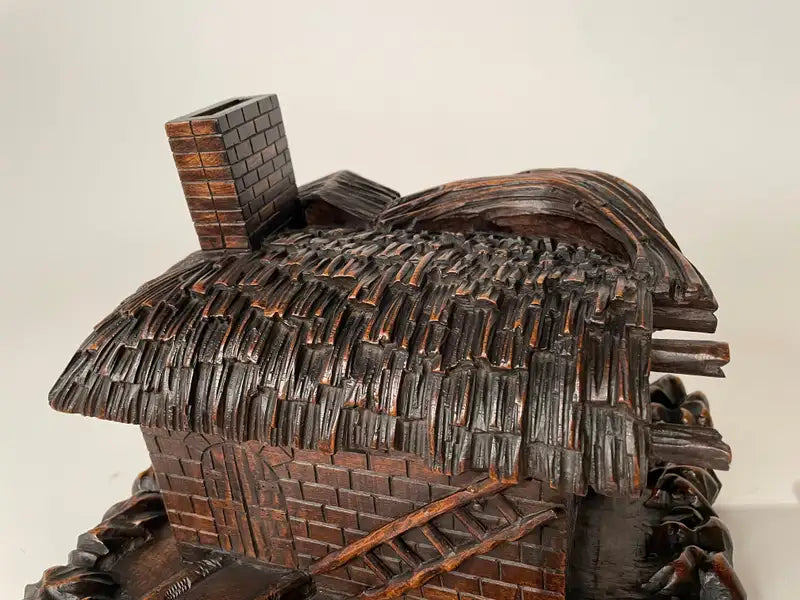 19th Century Swiss Black Forest Carved Thatched Roof Cottage Box