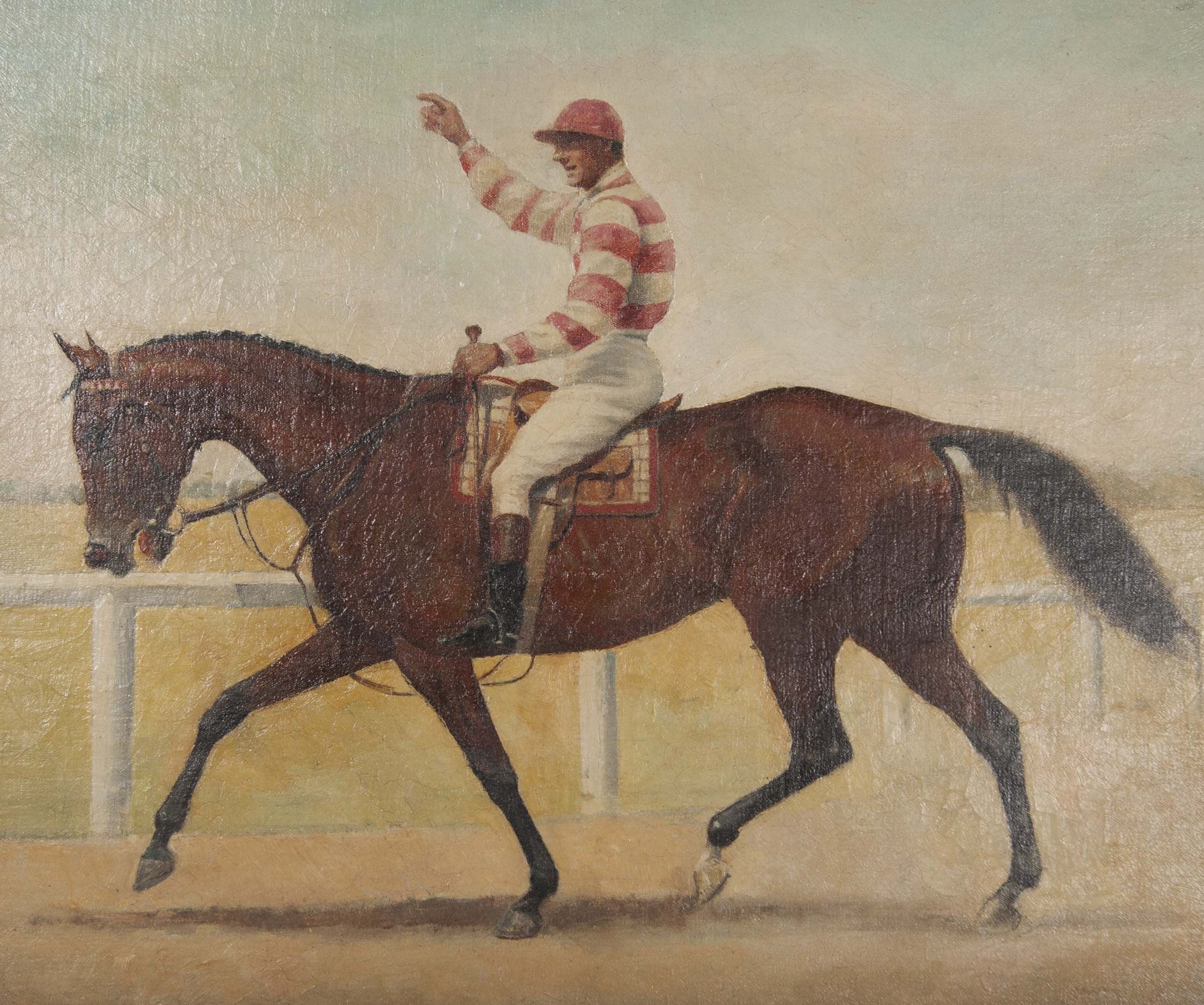 Three Oil on Canvas Paintings of Steeplechase Horses and Jockeys by George Lee