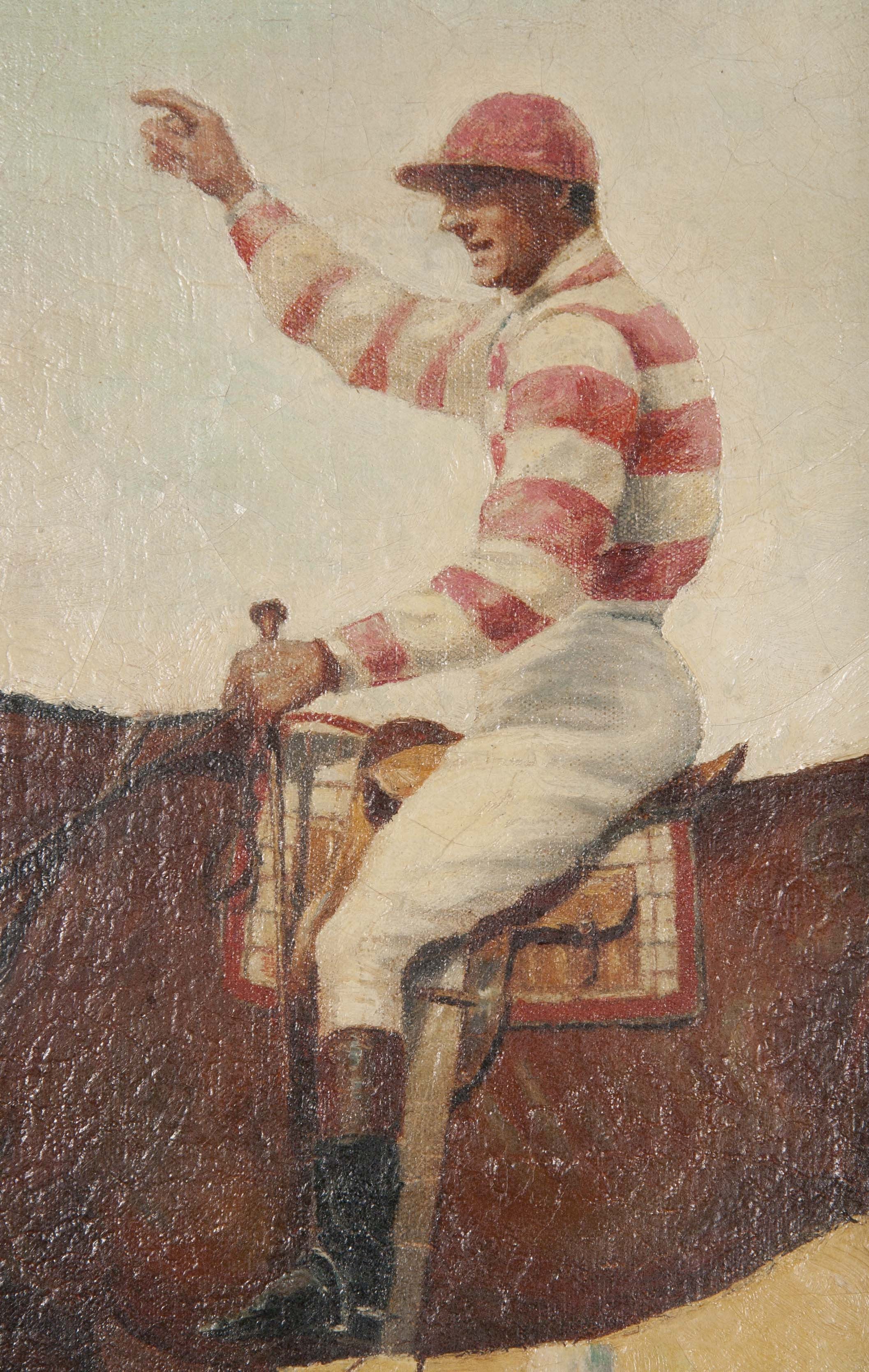 Three Oil on Canvas Paintings of Steeplechase Horses and Jockeys by George Lee