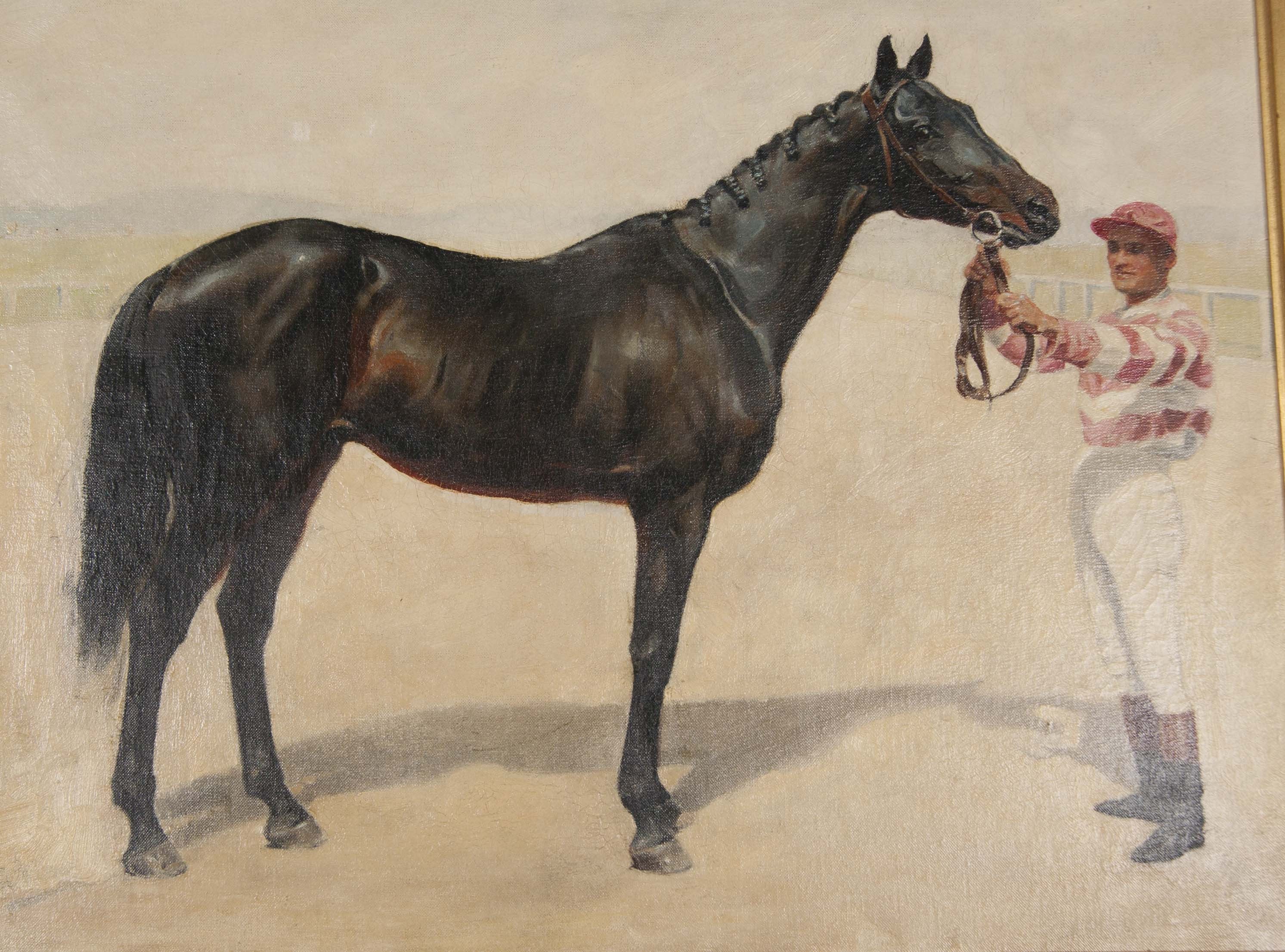 Three Oil on Canvas Paintings of Steeplechase Horses and Jockeys by George Lee