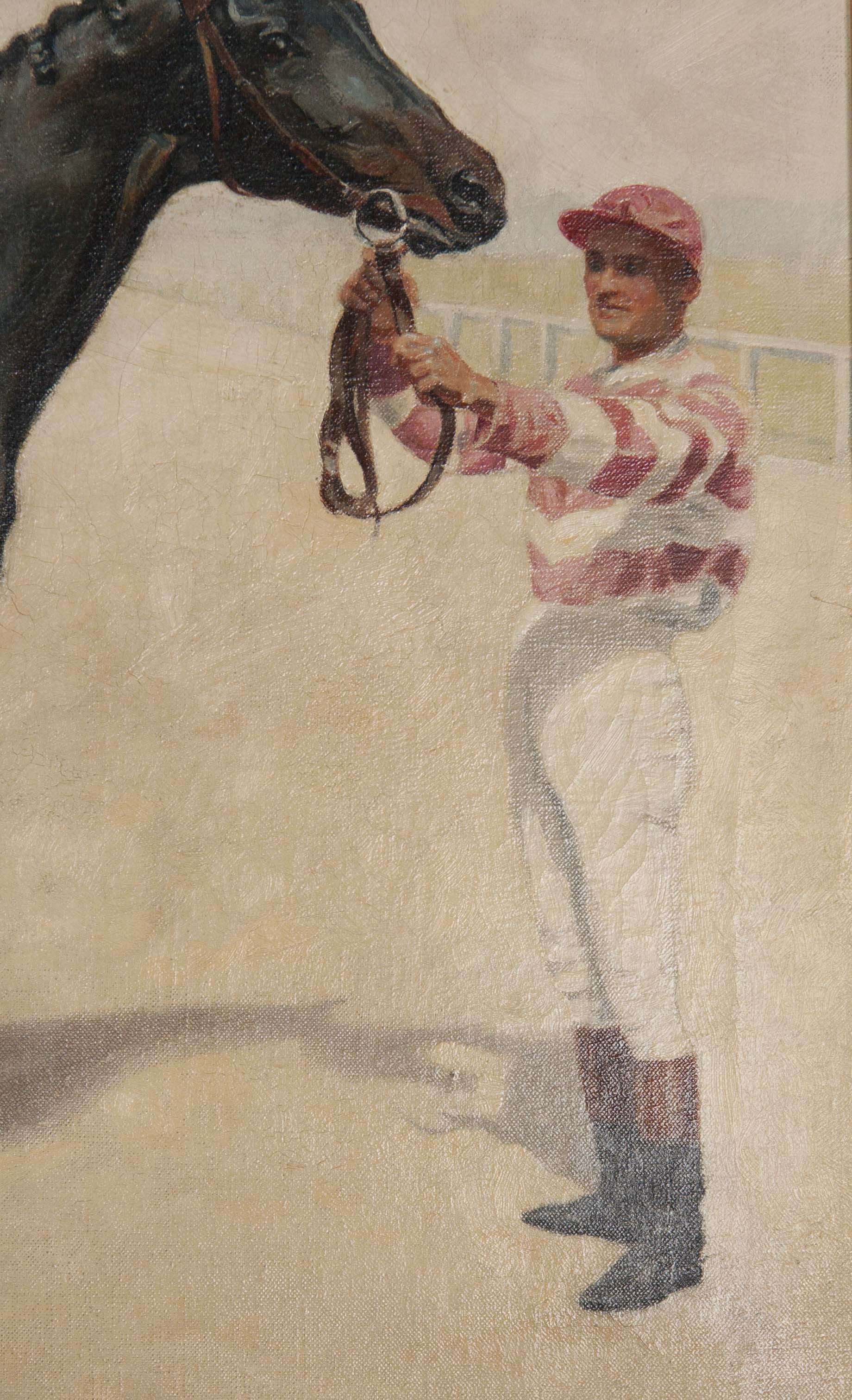 Three Oil on Canvas Paintings of Steeplechase Horses and Jockeys by George Lee