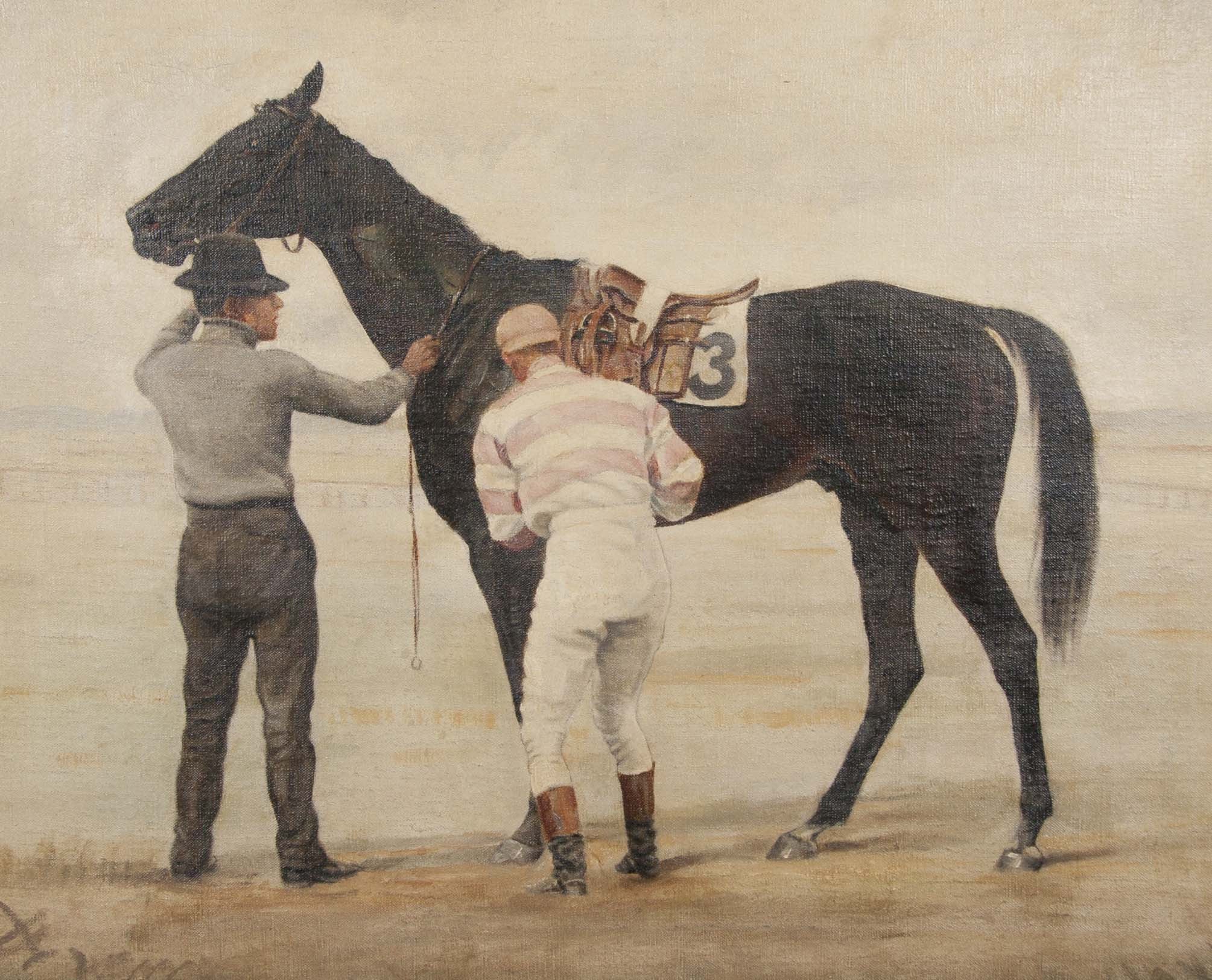 Three Oil on Canvas Paintings of Steeplechase Horses and Jockeys by George Lee