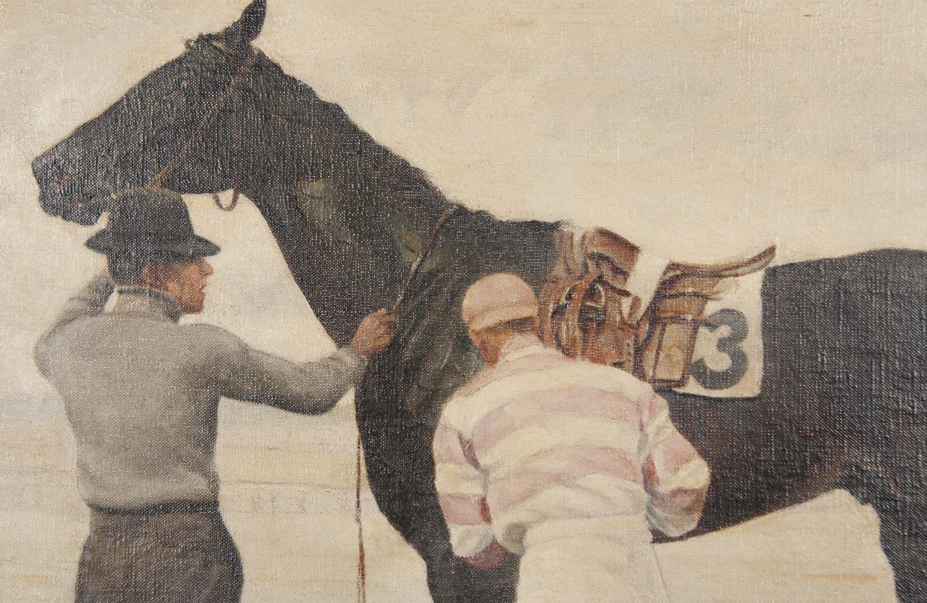 Three Oil on Canvas Paintings of Steeplechase Horses and Jockeys by George Lee