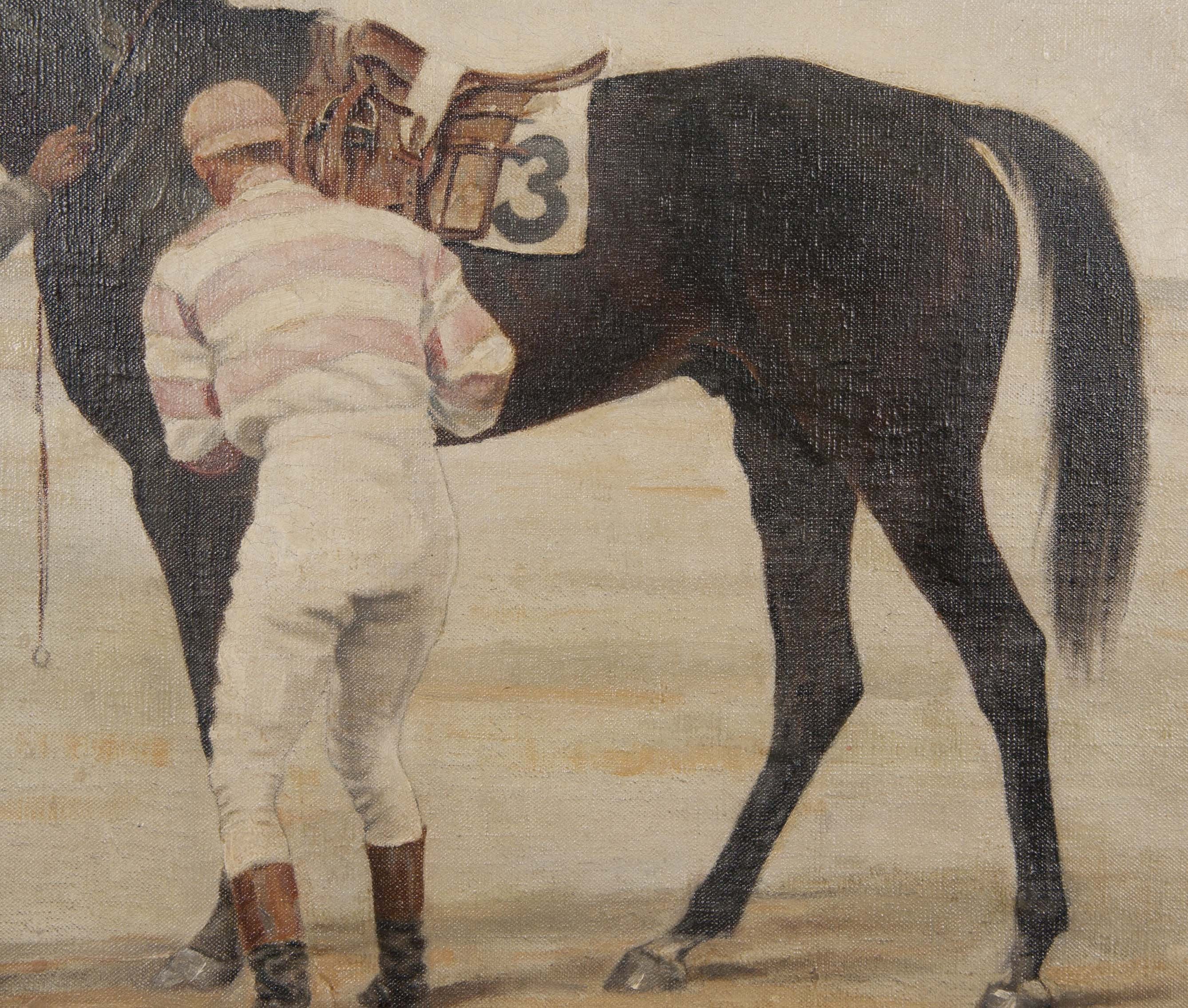 Three Oil on Canvas Paintings of Steeplechase Horses and Jockeys by George Lee