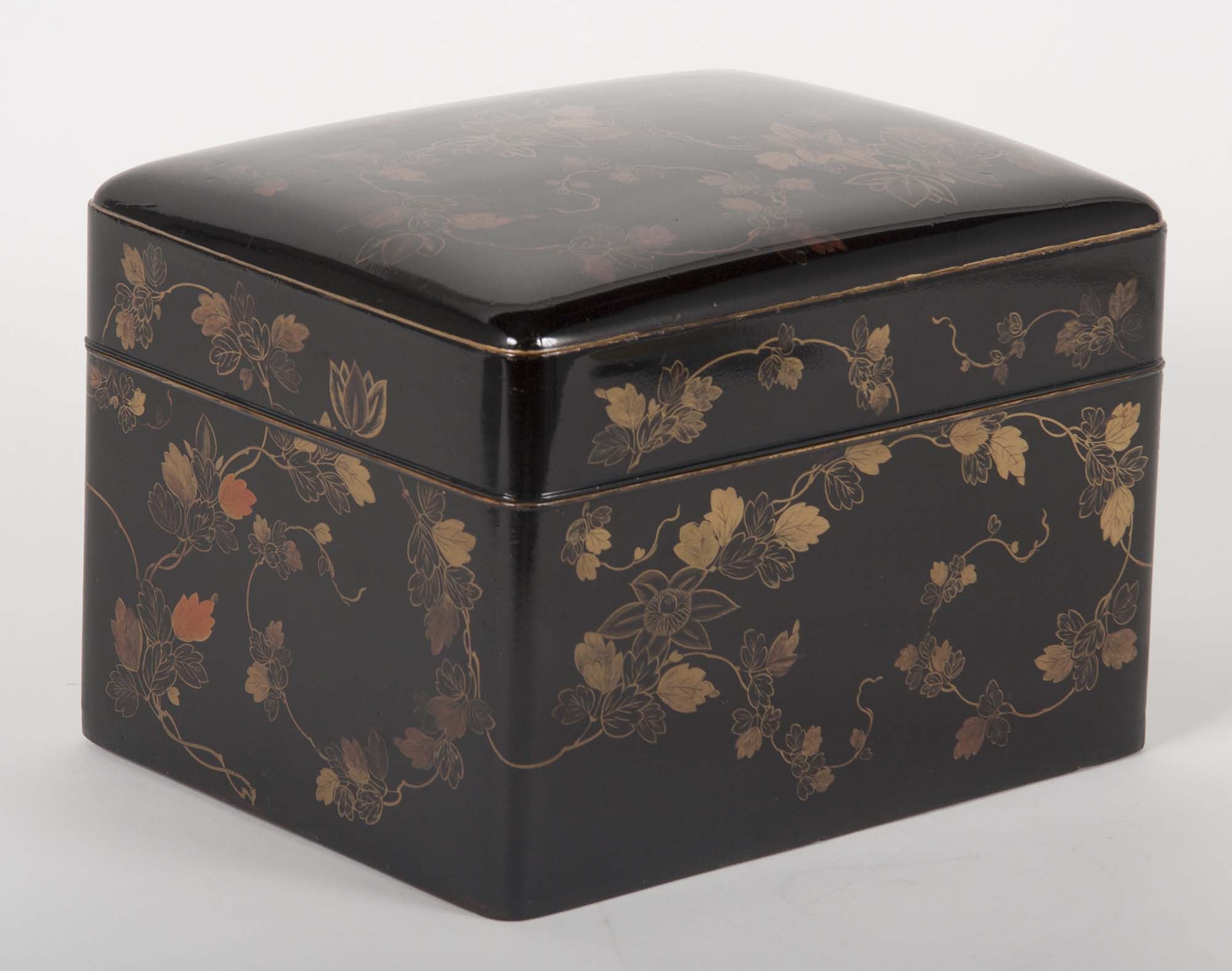 Japanese Black Lacquer Document Box with Gold Chrysanthemums