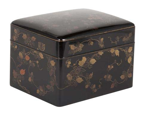 Japanese Black Lacquer Document Box with Gold Chrysanthemums