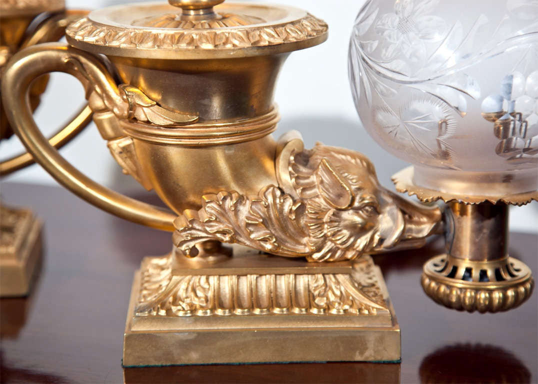 Bronze Dore Oil Lamps by Thomas Messenger