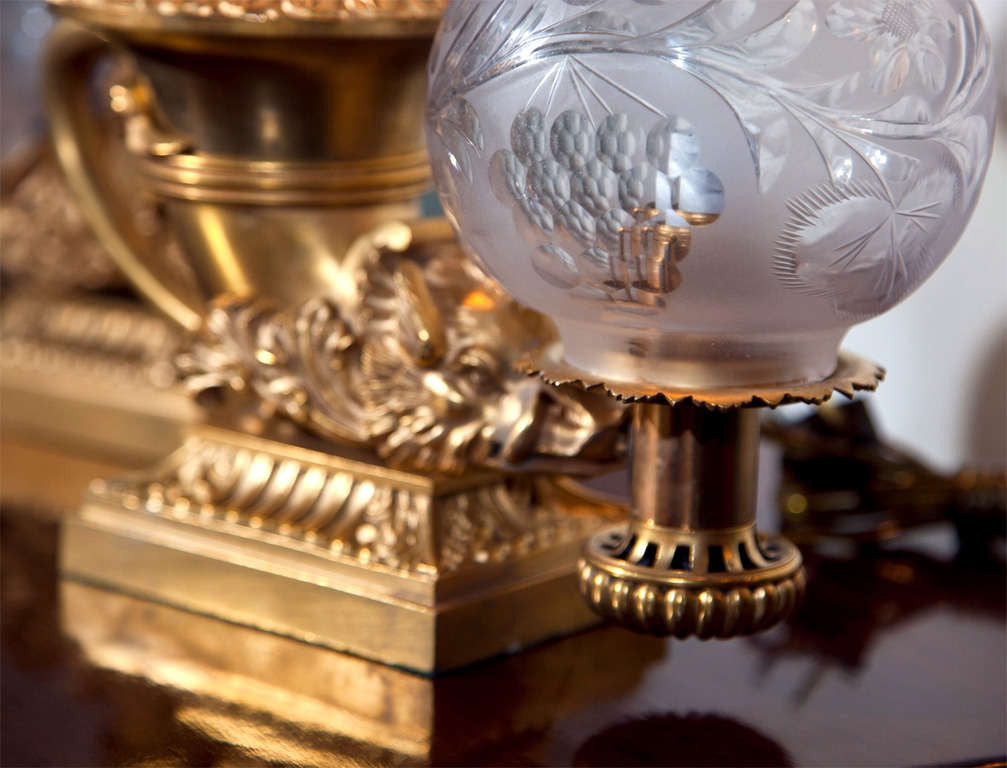 Bronze Dore Oil Lamps by Thomas Messenger