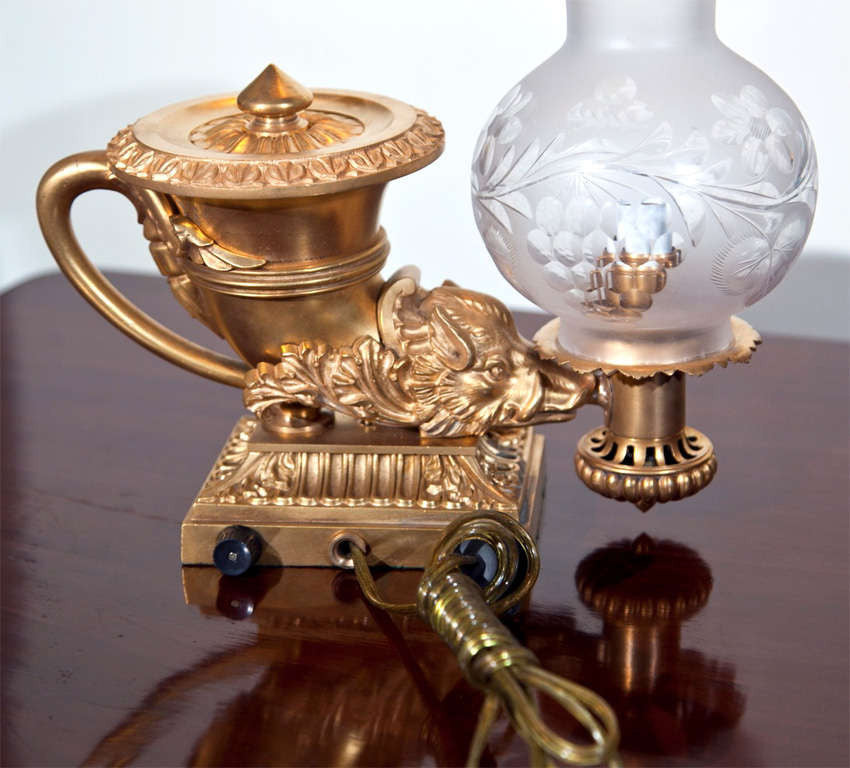 Bronze Dore Oil Lamps by Thomas Messenger