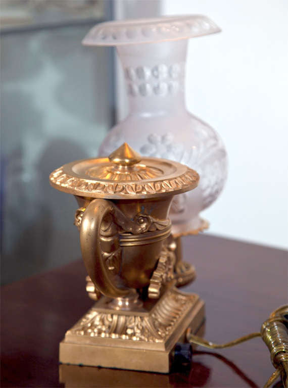 Bronze Dore Oil Lamps by Thomas Messenger