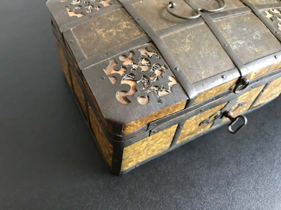 Russian Gilt Iron-Bound Box with Original Key
