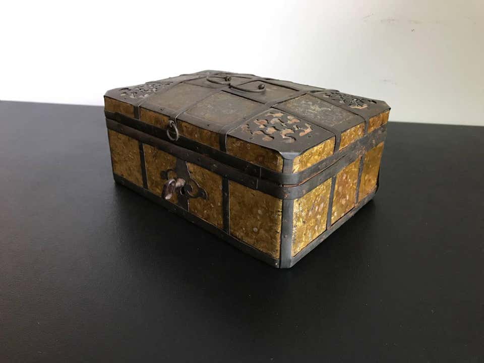 Russian Gilt Iron-Bound Box with Original Key