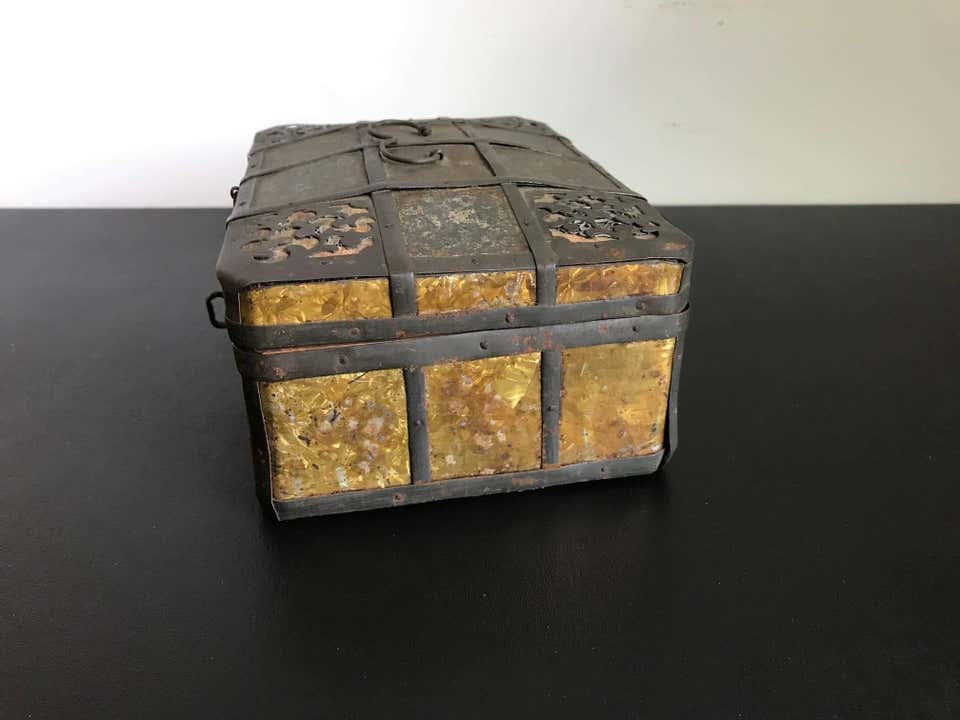 Russian Gilt Iron-Bound Box with Original Key