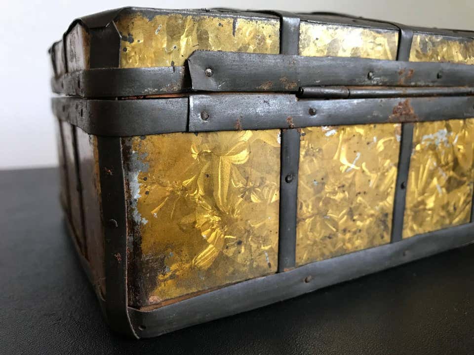 Russian Gilt Iron-Bound Box with Original Key