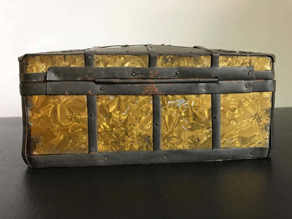 Russian Gilt Iron-Bound Box with Original Key
