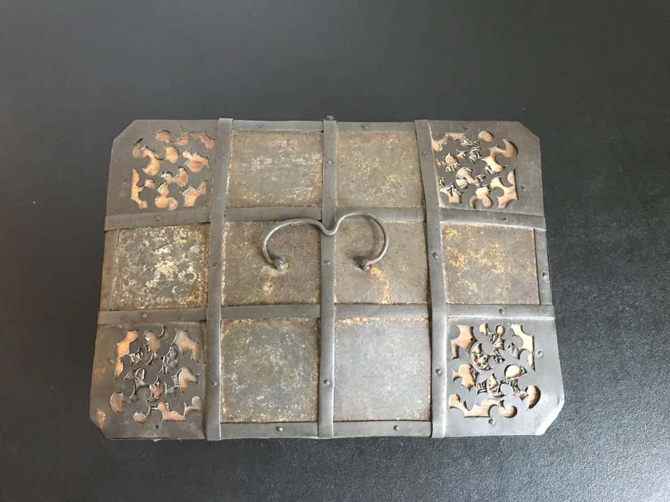 Russian Gilt Iron-Bound Box with Original Key