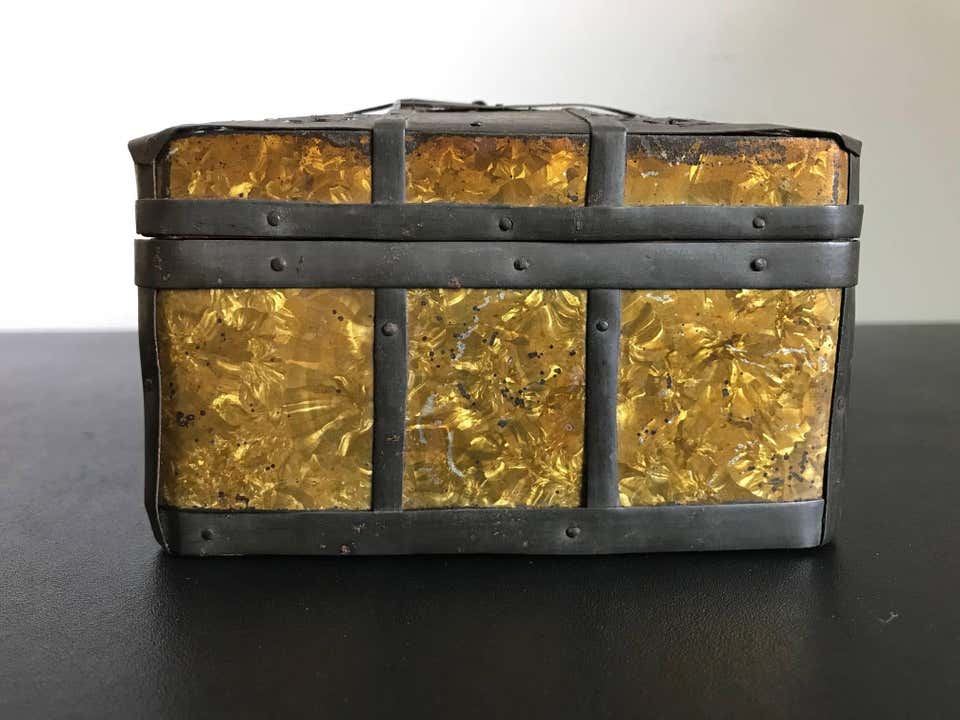 Russian Gilt Iron-Bound Box with Original Key