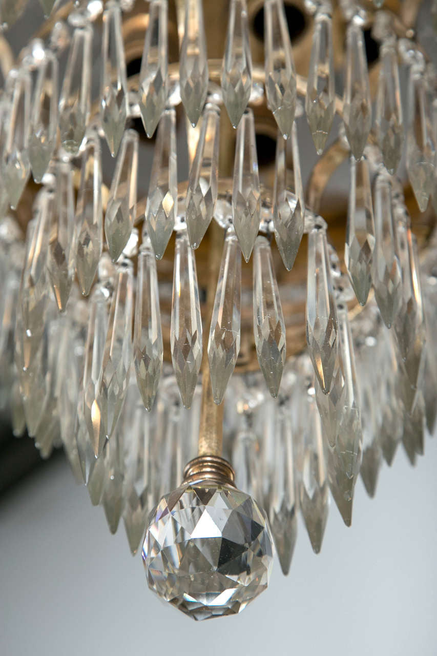Pair of Bronze & Crystal Drop Chandeliers