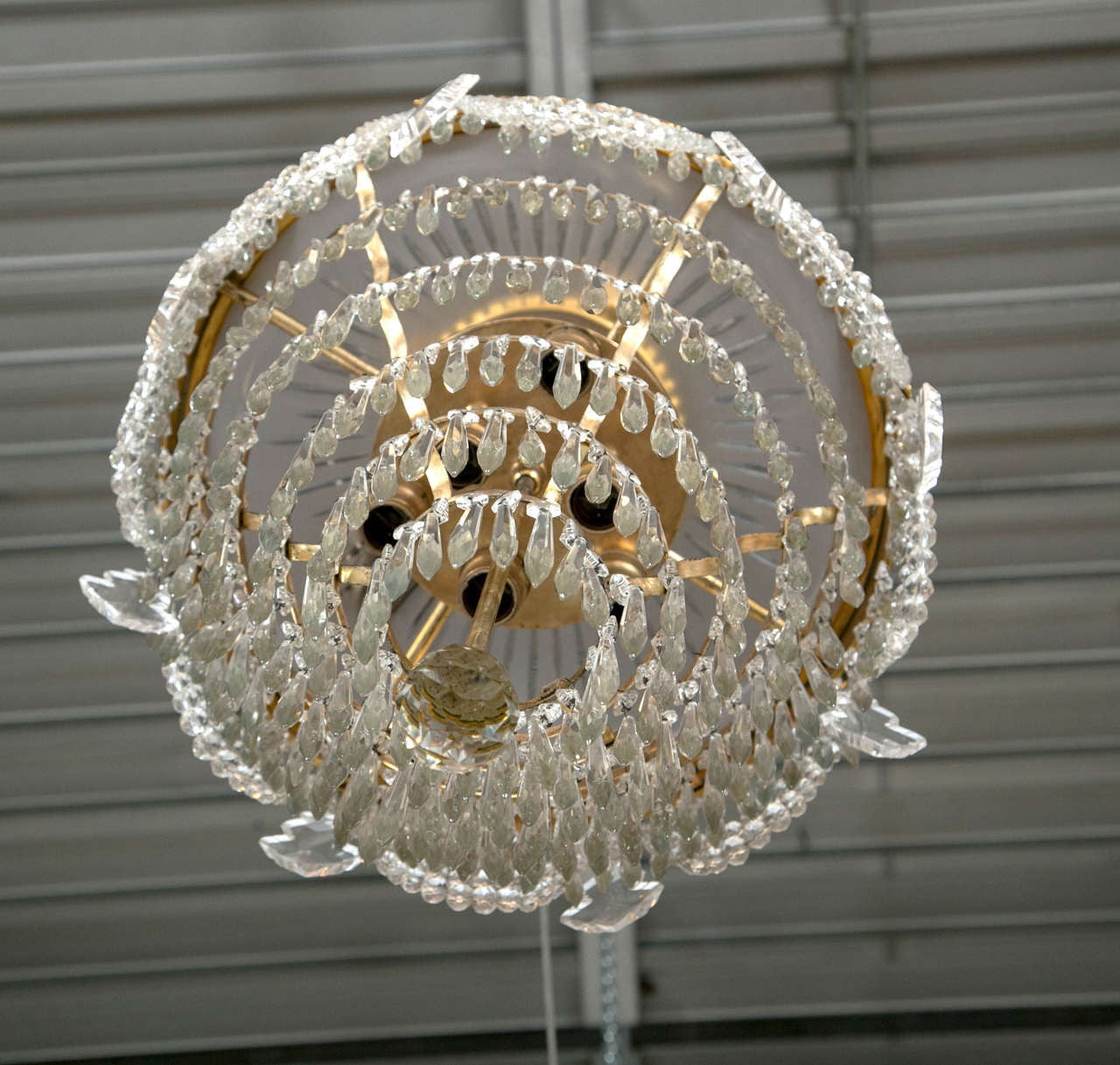 Pair of Bronze & Crystal Drop Chandeliers