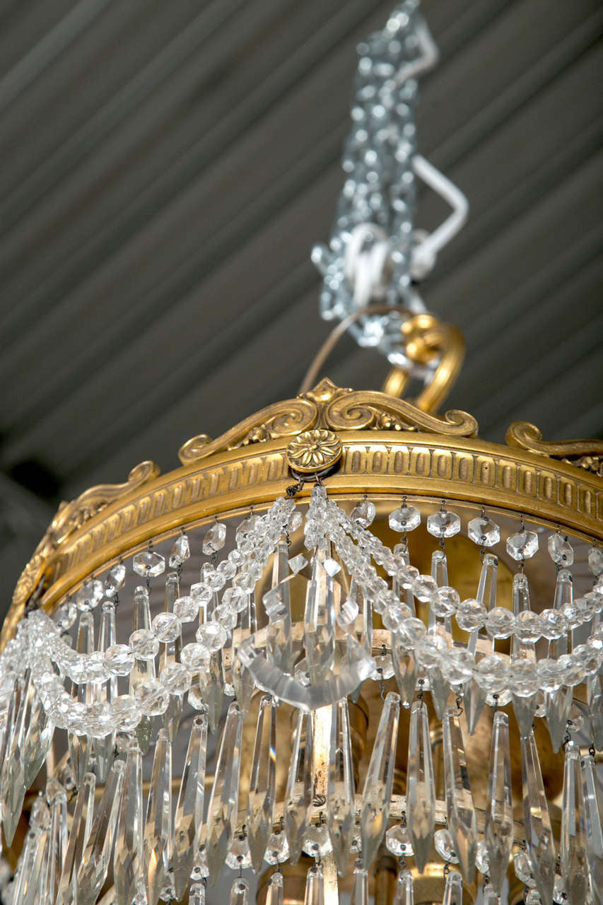 Pair of Bronze & Crystal Drop Chandeliers