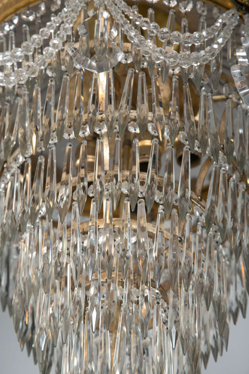 Pair of Bronze & Crystal Drop Chandeliers