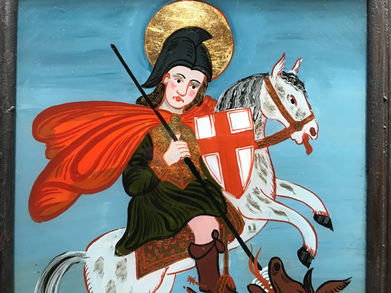 Reverse Glass Painting of Saint George and the Dragon