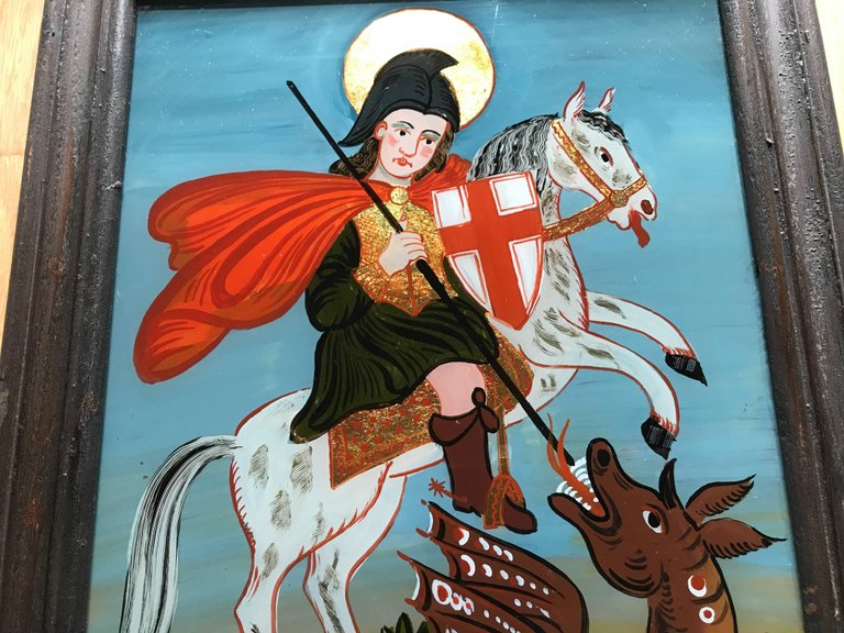 Reverse Glass Painting of Saint George and the Dragon
