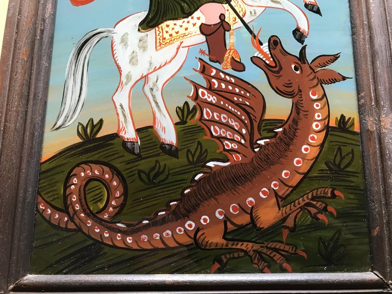 Reverse Glass Painting of Saint George and the Dragon