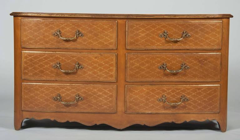 Pair of French Regence Style Leather Commodes