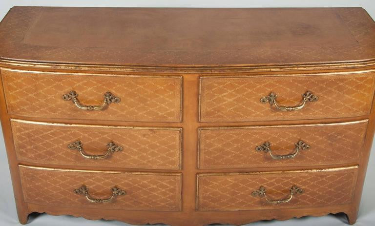 Pair of French Regence Style Leather Commodes