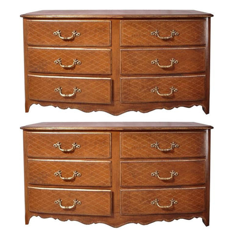 Pair of French Regence Style Leather Commodes