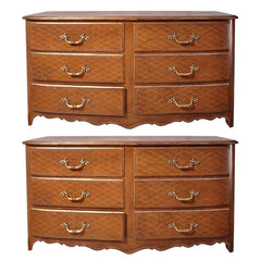 Pair of French Regence Style Leather Commodes