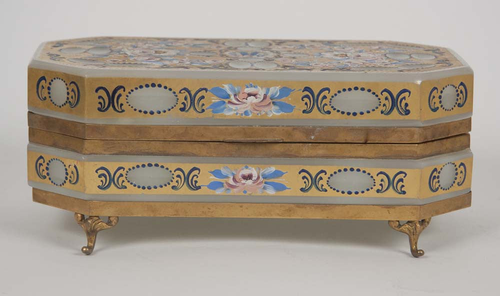 French Opaline Glass Painted Box