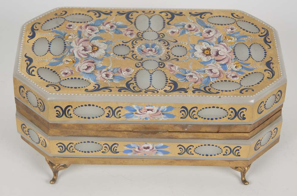 French Opaline Glass Painted Box
