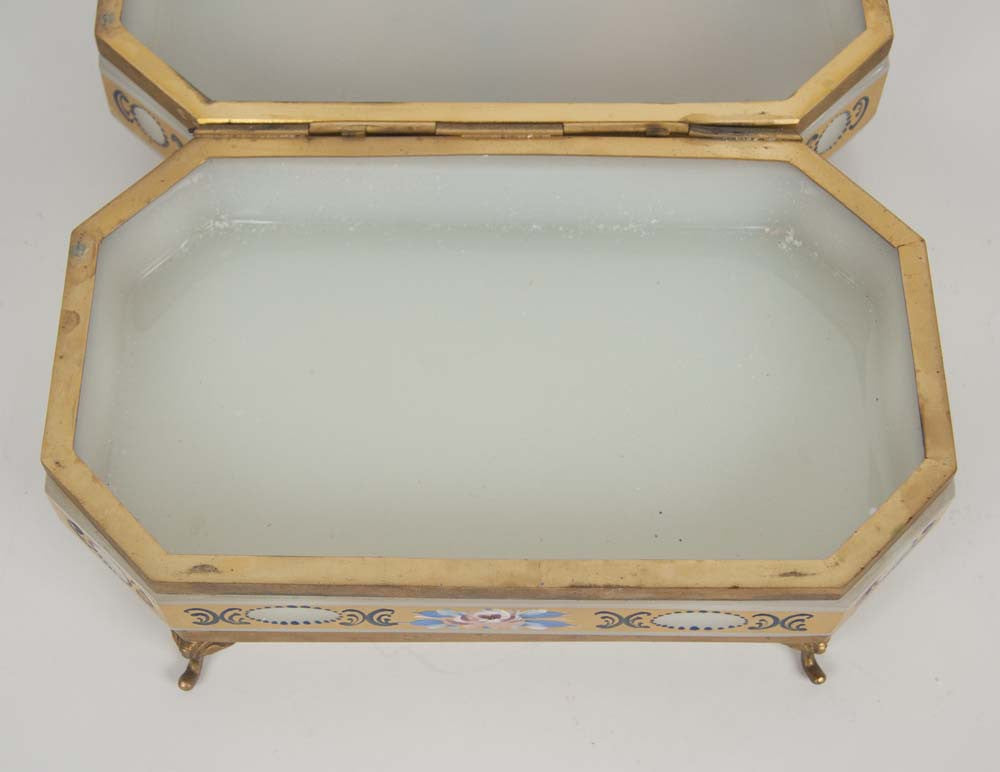 French Opaline Glass Painted Box